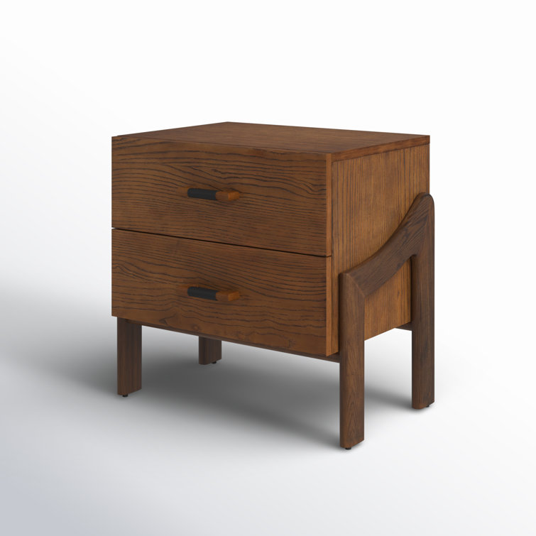 Terra Brown Ash Solid Wood 2-Drawer Nightstand