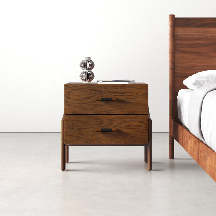 Terra Brown Ash Solid Wood 2-Drawer Nightstand
