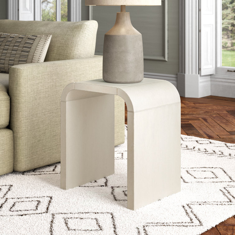 White Washed Wood and Metal Modern Rectangular End Table