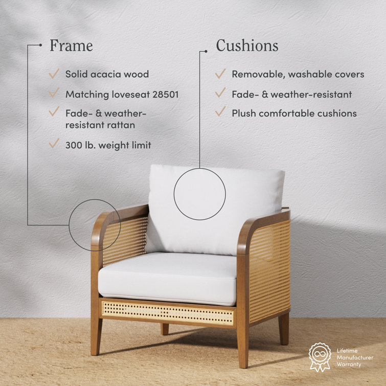 Bohemian Acacia Wood Patio Chairs with White Cushions, Set of 2
