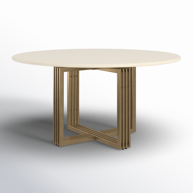 Mid-Century Modern 60'' Round Wood & Marble Dining Table