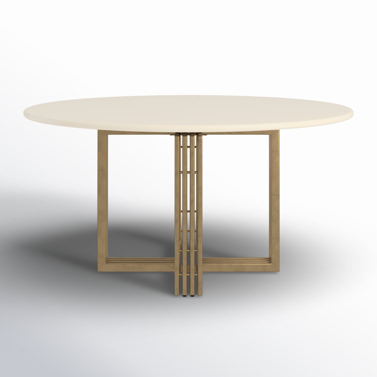 Mid-Century Modern 60'' Round Wood & Marble Dining Table