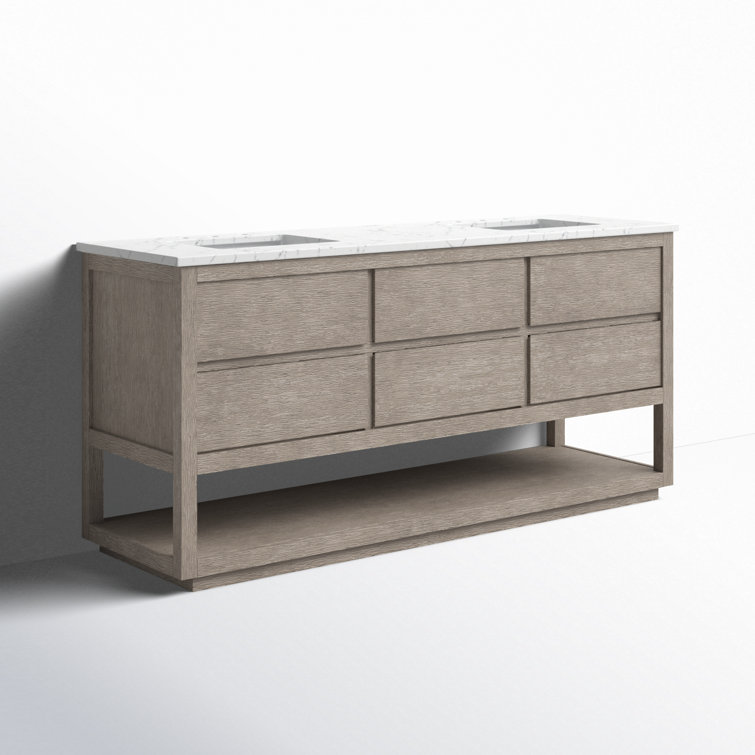 72'' Grey Oak Double Sink Vanity with Carrara Marble Countertop