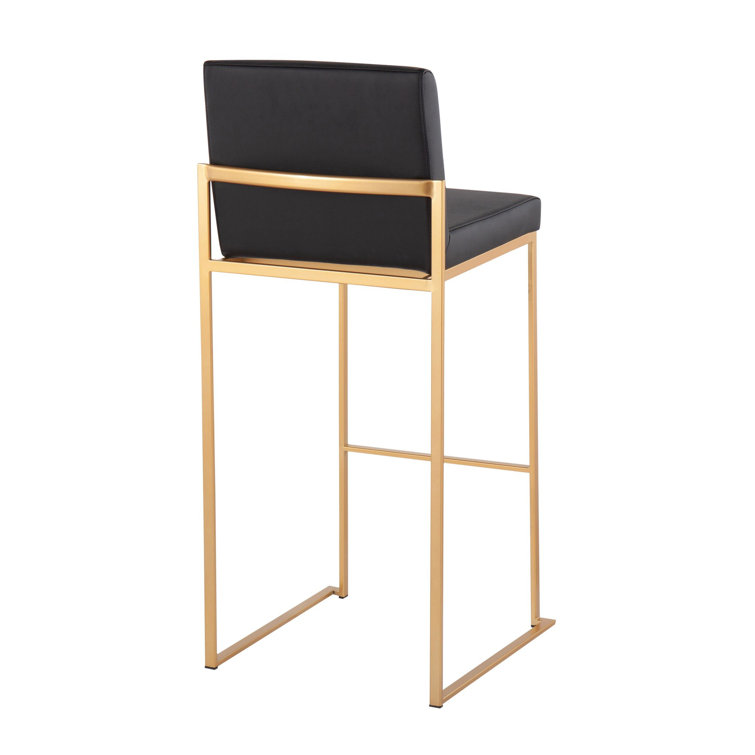 Fuji High Back Gold Steel and Black Faux Leather Bar Stools