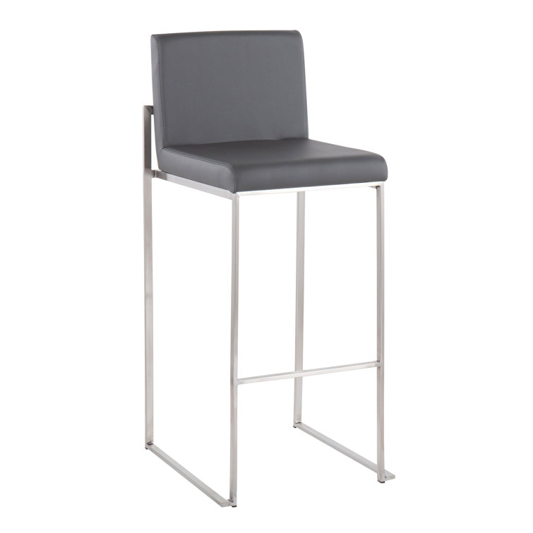 Fuji 26'' Adjustable Stainless Steel and Grey Faux Leather Bar Stool