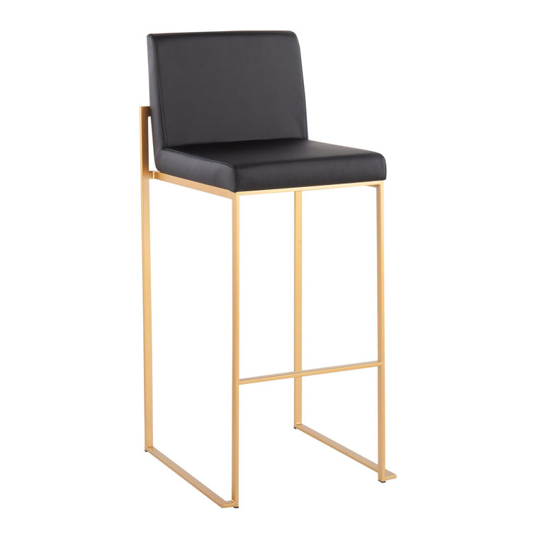 Fuji High Back Gold Steel and Black Faux Leather Bar Stools