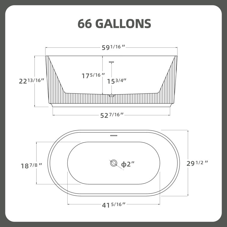 59'' x 29.5'' Freestanding Soaking Acrylic Bathtub
