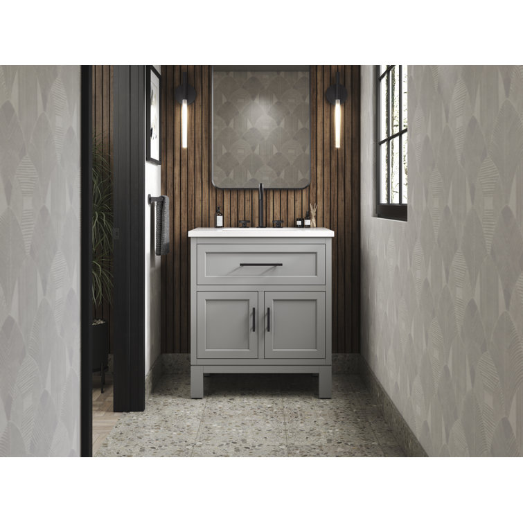 Quo 30" Mohair Grey Freestanding Bathroom Vanity with Quartz Top