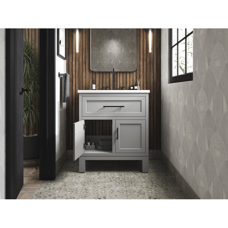 Quo 30" Mohair Grey Freestanding Bathroom Vanity with Quartz Top