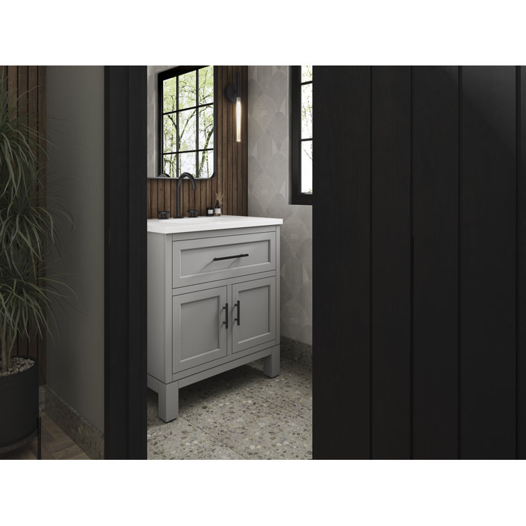 Quo 30" Mohair Grey Freestanding Bathroom Vanity with Quartz Top