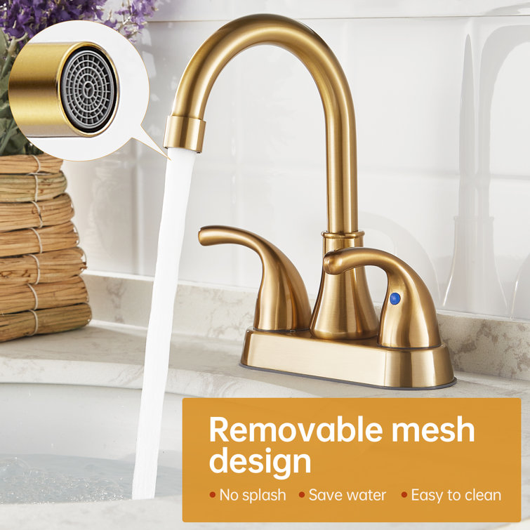Brushed Gold 2-Handle Centerset Bathroom Faucet with Drain Assembly