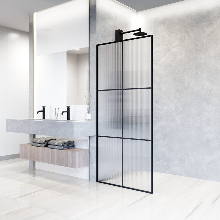 Ventana Matte Black 34" x 74" Framed Shower Screen with Fluted Glass