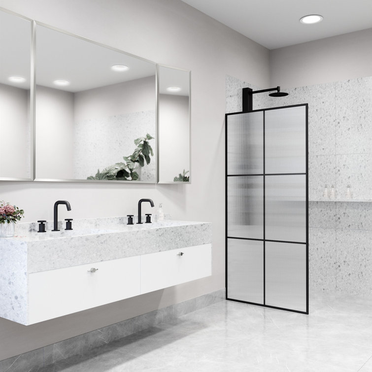 Ventana Matte Black 34" x 74" Framed Shower Screen with Fluted Glass