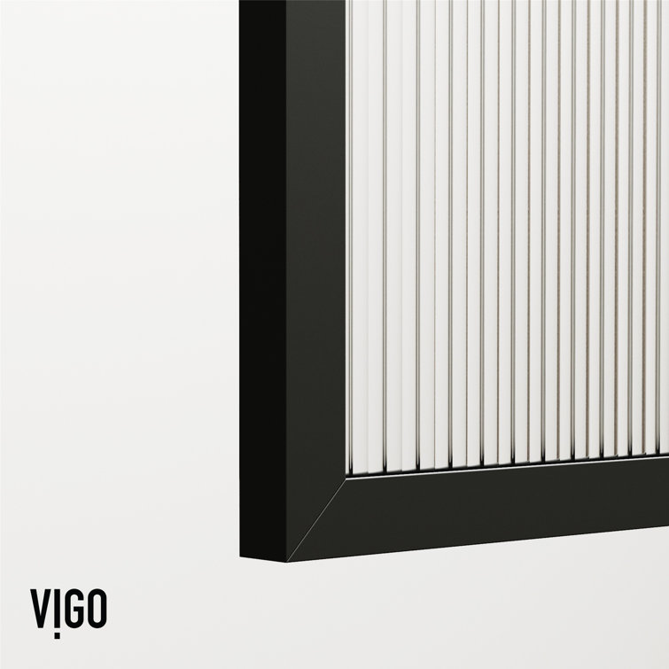 Ventana Matte Black 34" x 74" Framed Shower Screen with Fluted Glass