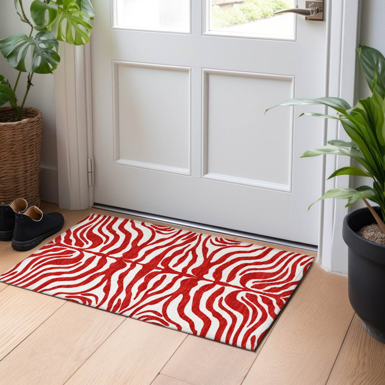 Red Synthetic Rectangular Washable Non-slip Rug 20" x 30"