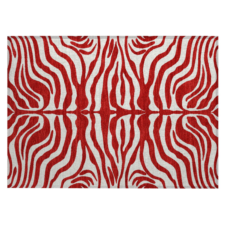 Red Synthetic Rectangular Washable Non-slip Rug 20" x 30"