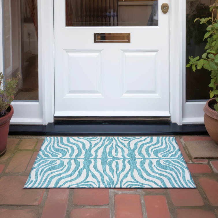 Red Rectangular Synthetic Washable Zebra Print Rug 30" x 20"