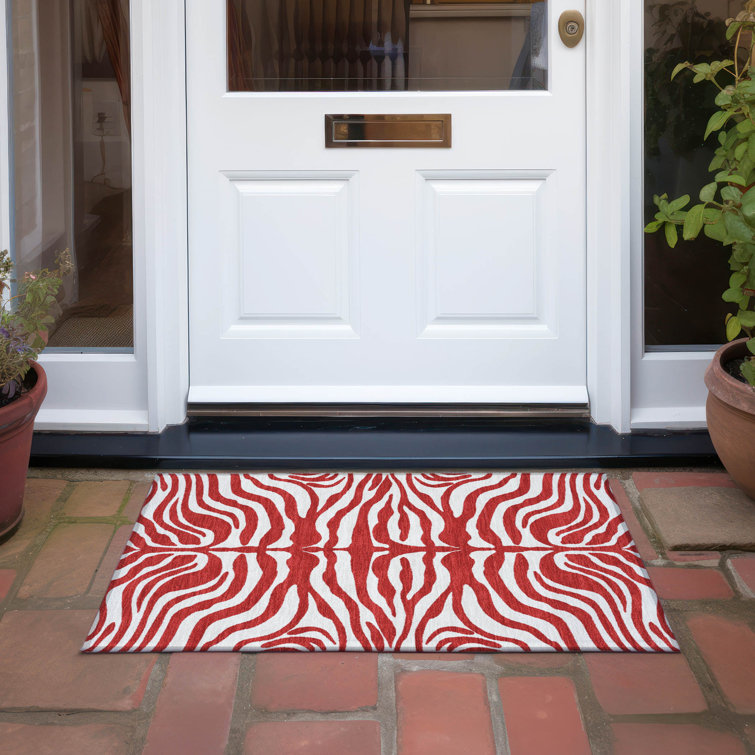 Red Synthetic Rectangular Washable Non-slip Rug 20" x 30"