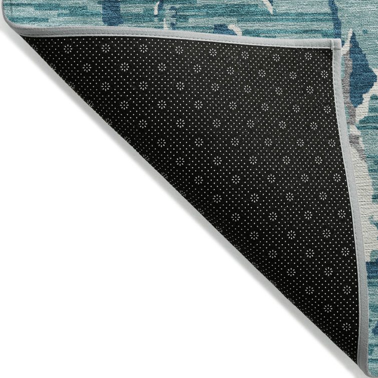 Teal Abstract Washable Synthetic Indoor/Outdoor Rug