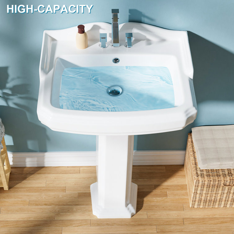 23-Inch White Ceramic Rectangular Pedestal Bathroom Sink