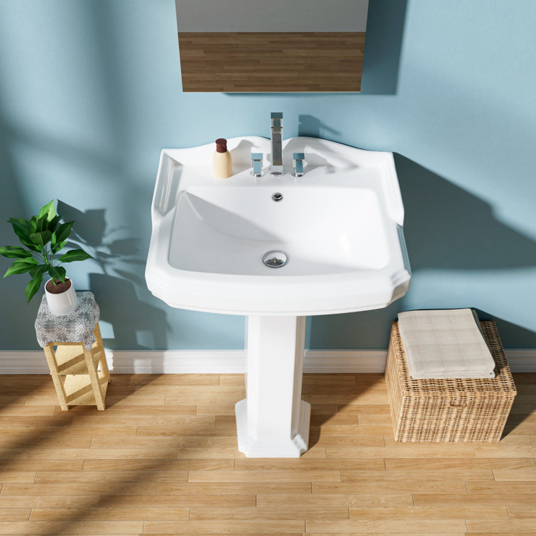 23-Inch White Ceramic Rectangular Pedestal Bathroom Sink