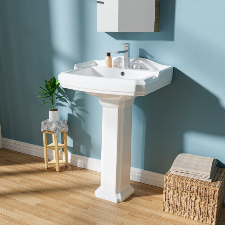 23-Inch White Ceramic Rectangular Pedestal Bathroom Sink