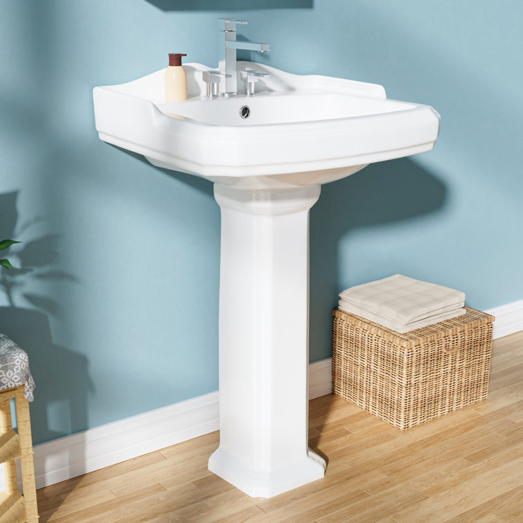 23-Inch White Ceramic Rectangular Pedestal Bathroom Sink