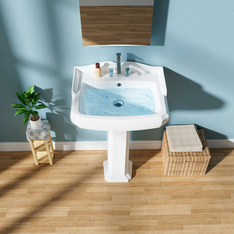 23-Inch White Ceramic Rectangular Pedestal Bathroom Sink