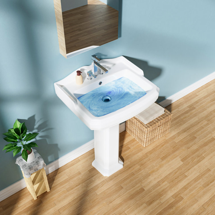 23-Inch White Ceramic Rectangular Pedestal Bathroom Sink