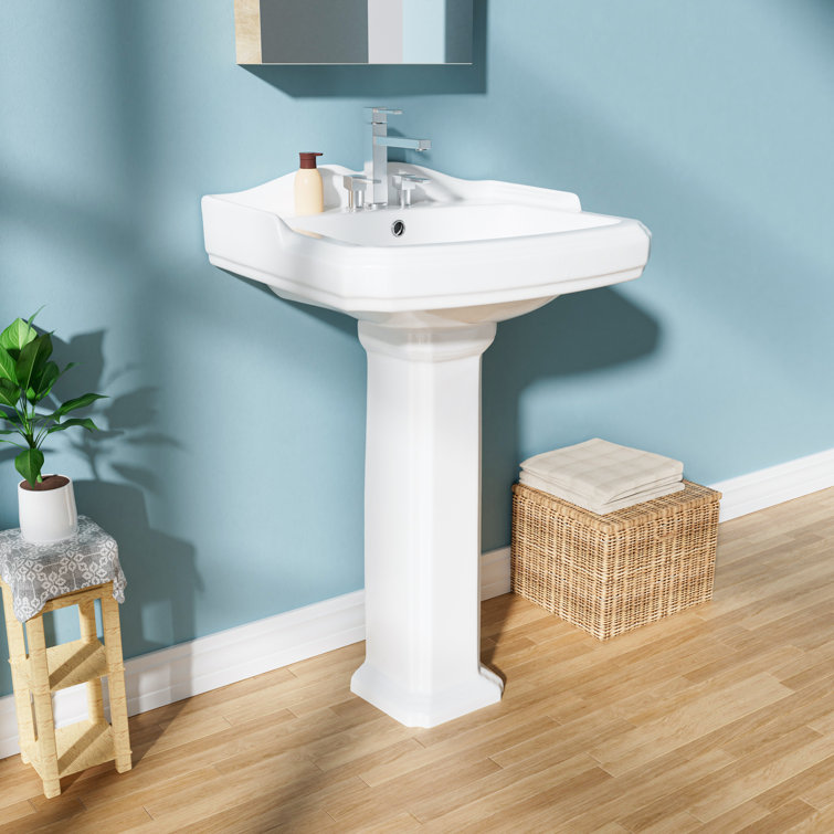 23-Inch White Ceramic Rectangular Pedestal Bathroom Sink