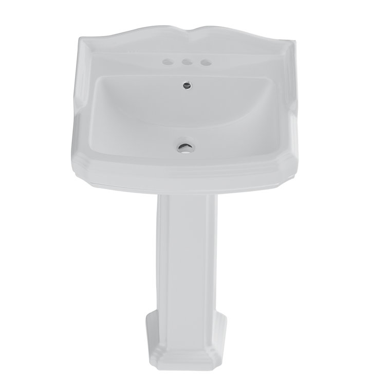 23-Inch White Ceramic Rectangular Pedestal Bathroom Sink