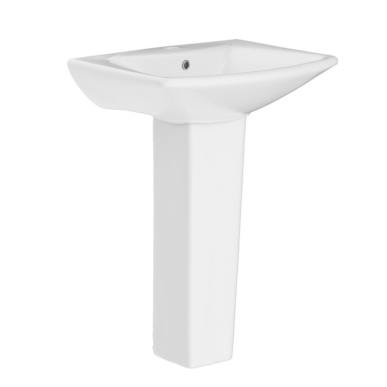 24" White Vitreous China Rectangular Pedestal Bathroom Sink