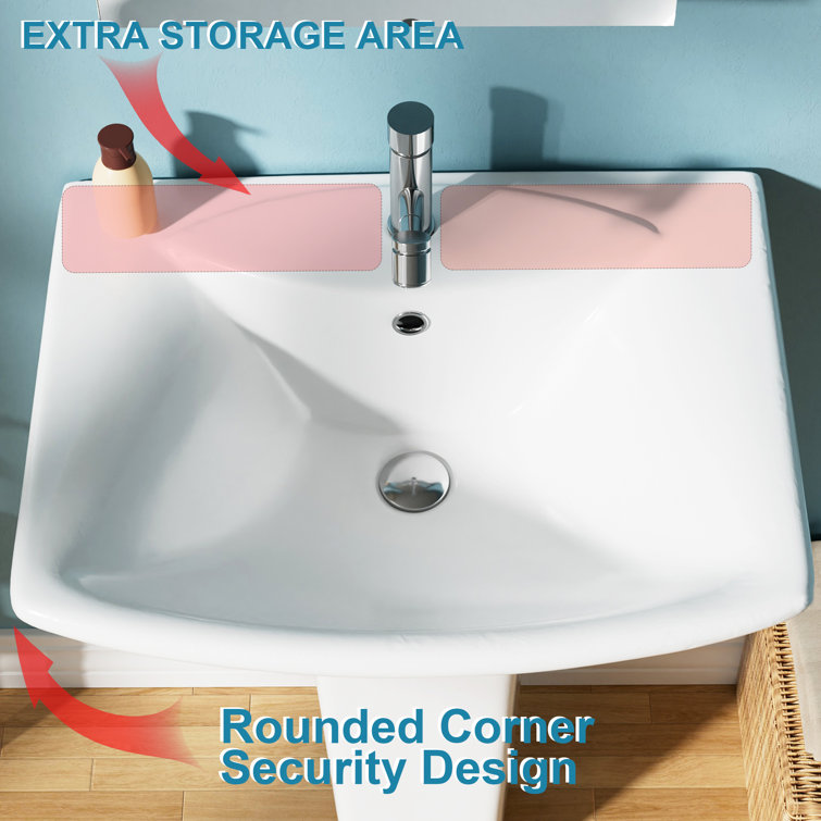 24" White Vitreous China Rectangular Pedestal Bathroom Sink
