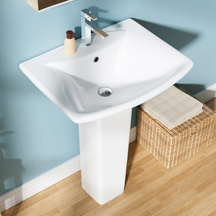 24" White Vitreous China Rectangular Pedestal Bathroom Sink