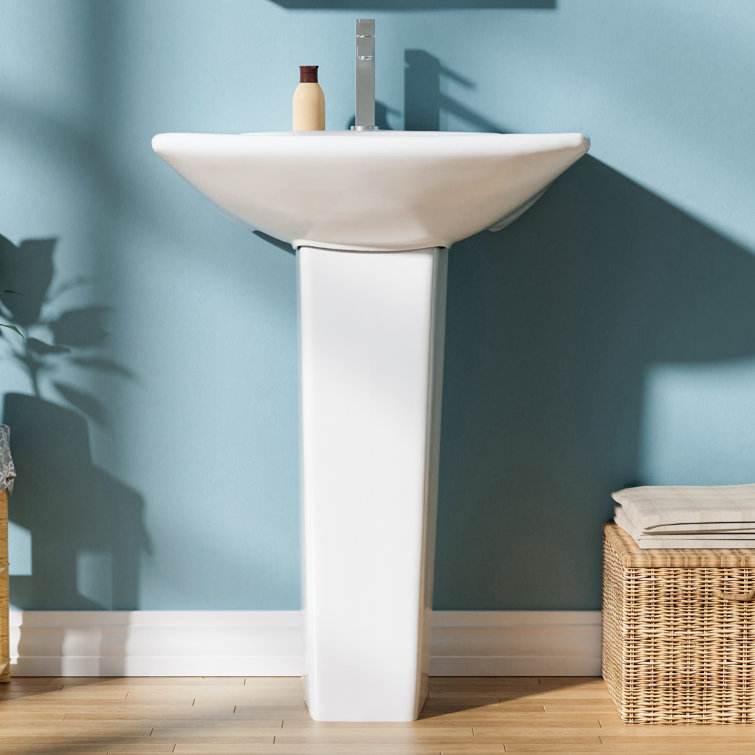 24" White Vitreous China Rectangular Pedestal Bathroom Sink