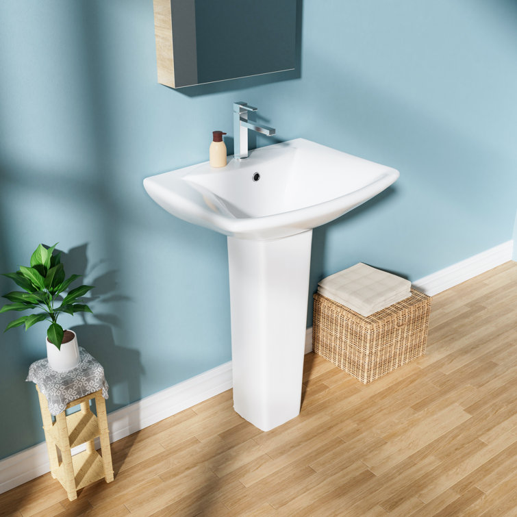 24" White Vitreous China Rectangular Pedestal Bathroom Sink