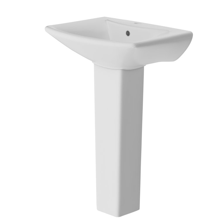 24" White Vitreous China Rectangular Pedestal Bathroom Sink