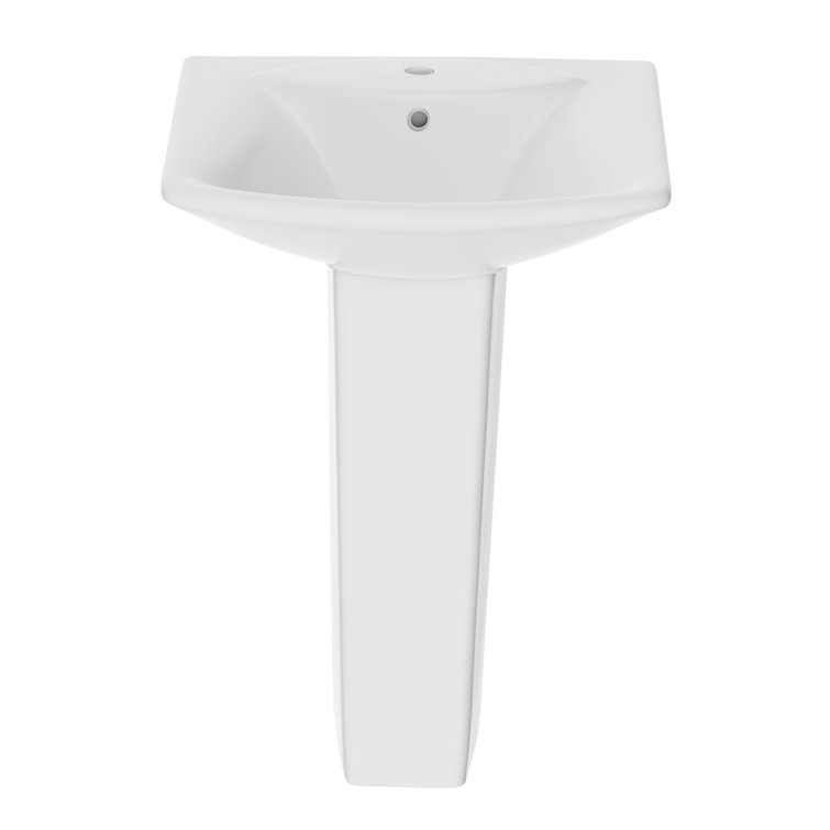 24" White Vitreous China Rectangular Pedestal Bathroom Sink