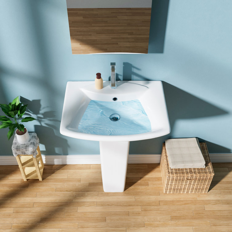 24" White Vitreous China Rectangular Pedestal Bathroom Sink