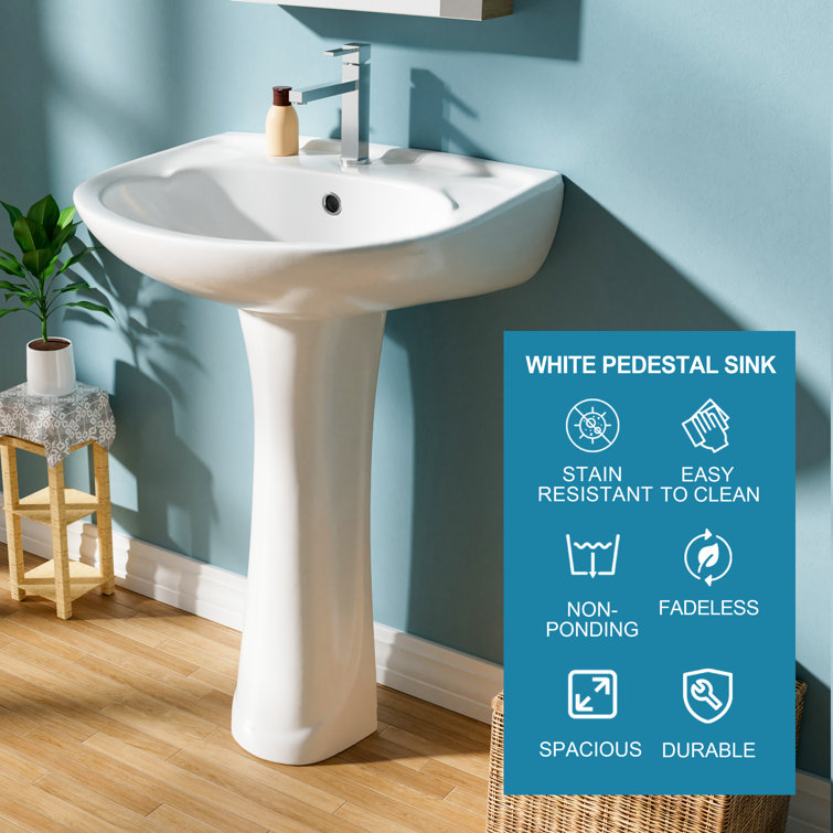 22 in. White Gloss Ceramic U-Shape Pedestal Sink