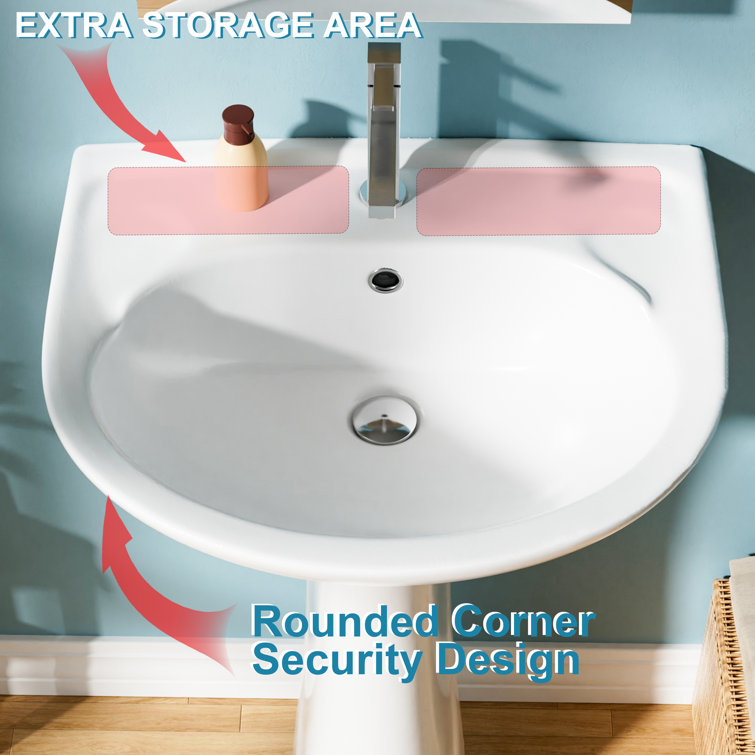 22 in. White Gloss Ceramic U-Shape Pedestal Sink