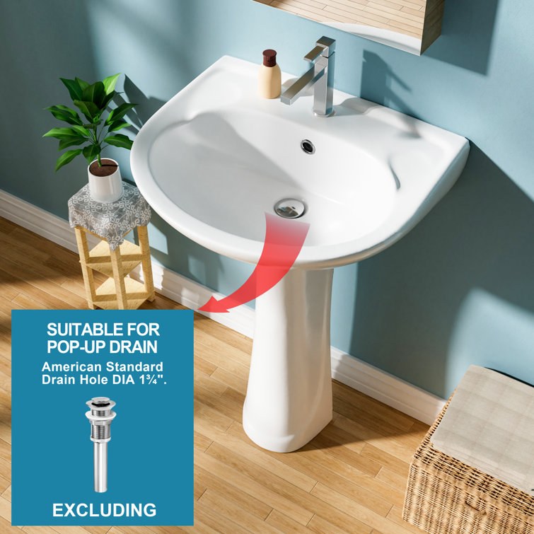 22 in. White Gloss Ceramic U-Shape Pedestal Sink