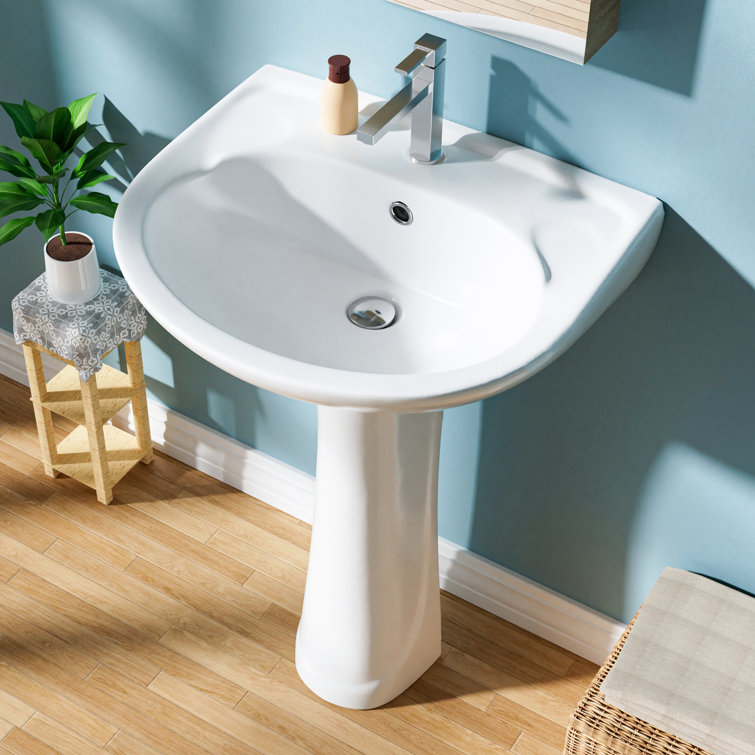 22 in. White Gloss Ceramic U-Shape Pedestal Sink
