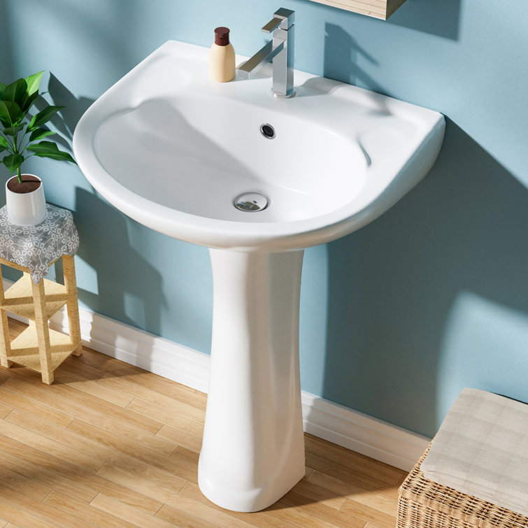 22 in. White Gloss Ceramic U-Shape Pedestal Sink