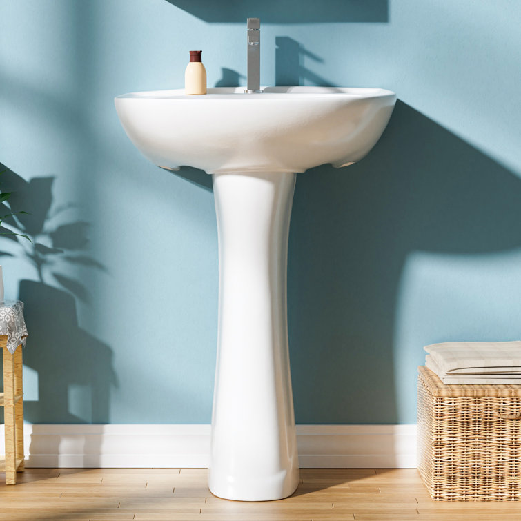 22 in. White Gloss Ceramic U-Shape Pedestal Sink