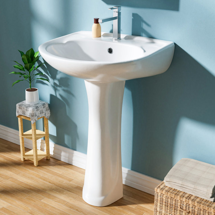 22 in. White Gloss Ceramic U-Shape Pedestal Sink
