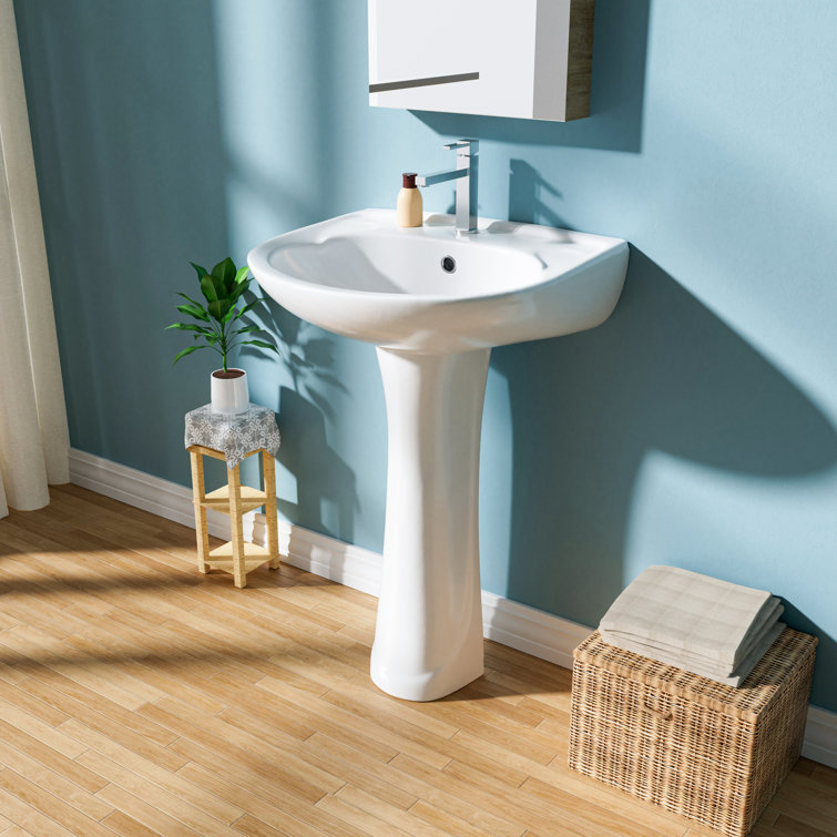 22 in. White Gloss Ceramic U-Shape Pedestal Sink