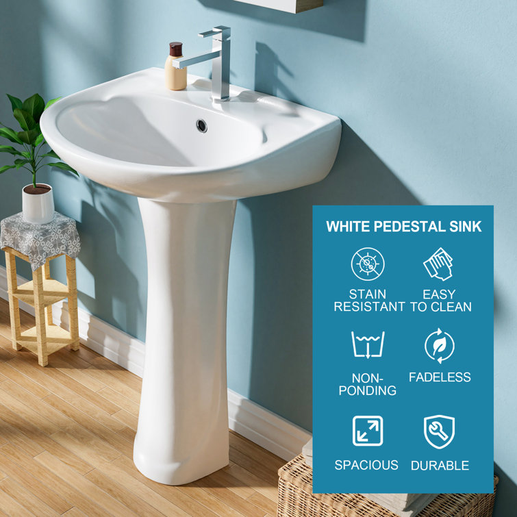 20 in. White Ceramic U-Shape Pedestal Sink with Overflow Drain