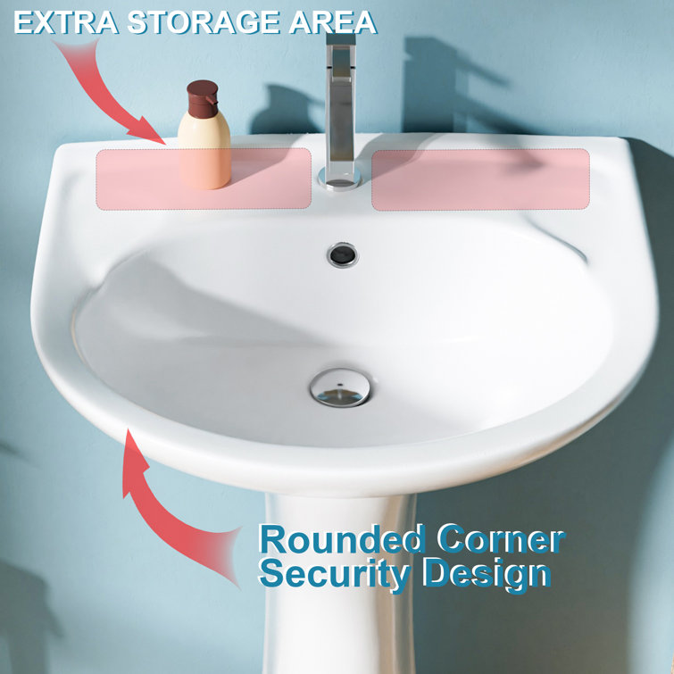 20 in. White Ceramic U-Shape Pedestal Sink with Overflow Drain