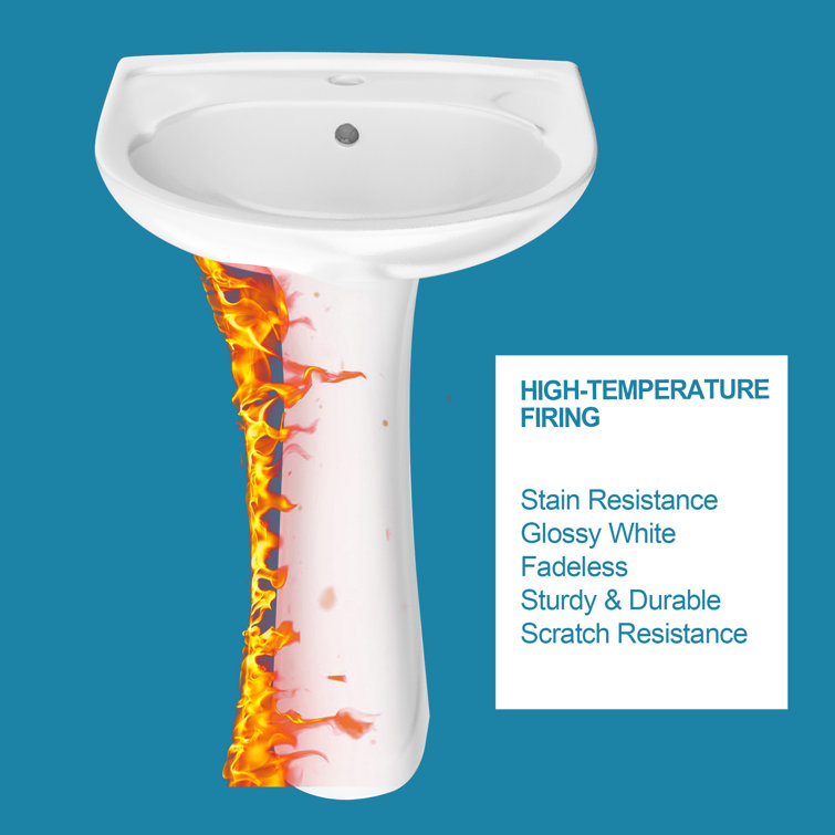 20 in. White Ceramic U-Shape Pedestal Sink with Overflow Drain